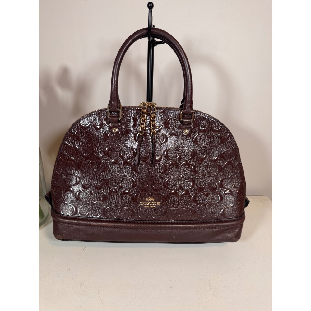 Coach Sierra Satchel Oxblood Embossed Signature Patent Leather Bag F55449